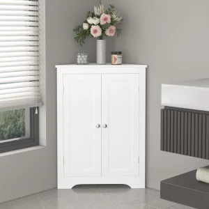 Floor Corner Cabinet with 2 Doors Adjustable Shelves